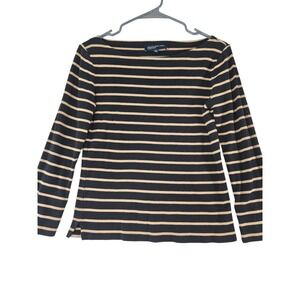 Women's JONES NEW YORK‎ SIGNATURE  Knit Top Size Small Striped Black Long Sleeve